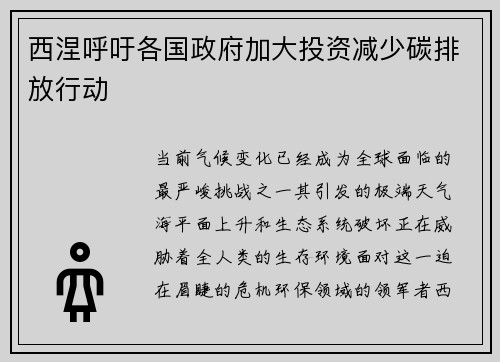 西涅呼吁各国政府加大投资减少碳排放行动