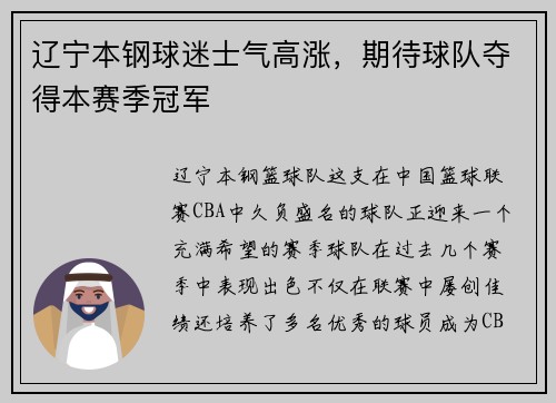 辽宁本钢球迷士气高涨，期待球队夺得本赛季冠军